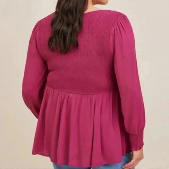 Torrid dark pick peasant blouse smocked balloon Bohemian Whimsigoth Plus size - Picture 3 of 9